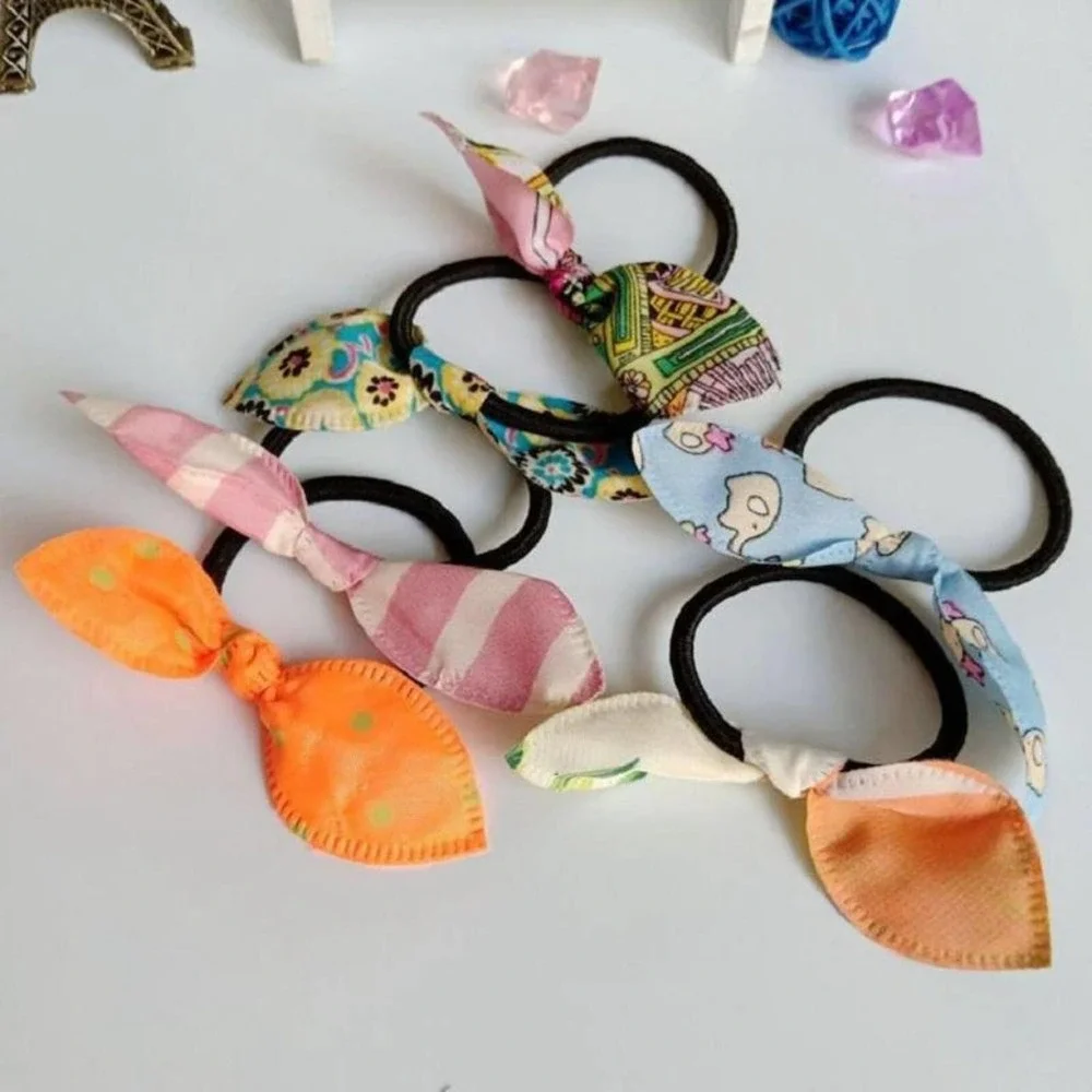 Trendy Rabbit/Bunny Ear Fabric Bow Hair Elastic‎ Set